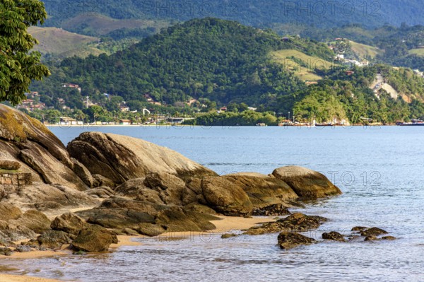 Ilhabela city and sea surrounded by Moors and tropical forest Ilhabela, Sao Paulo, Brazil