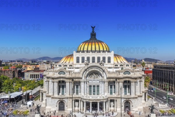 Mexico City, Mexico-2 August, 2019: Landmark Palace of Fine Arts (Palacio de Bellas Artes) in Alameda Central Park near Mexico City Historic Center (Zocalo)