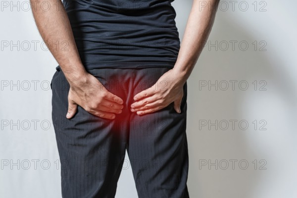 Person suffering with hemorrhoid problem isolated. People with diarrhea problem touching buttock isolated