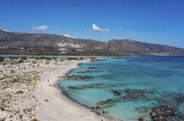 Drone shot, Elafonissi beach, south-west Crete, Crete, Greece