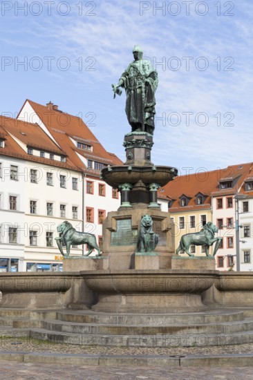 Fountain monument with Otto the Rich on the Obermarkt in Freiberg, Saxony, Germany