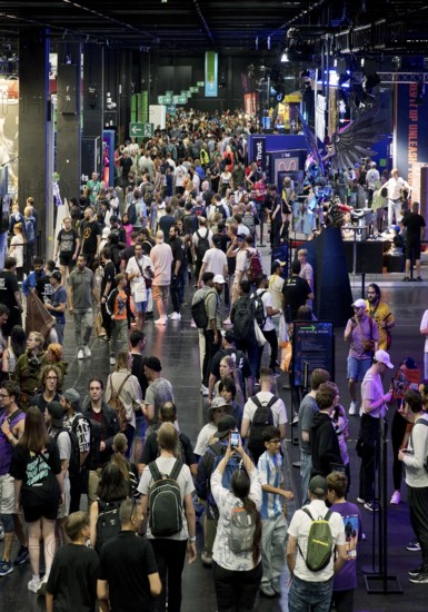 Crowds of visitors at Gamescom, the world's largest trade fair for computer games and consumer electronics, Cologne, Germany