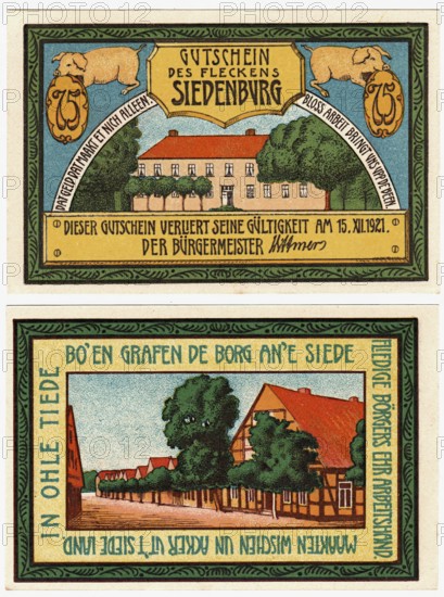 Banknote, emergency money, voucher, Siedenburg, 1921, Germany, reproduction of a historical banknote