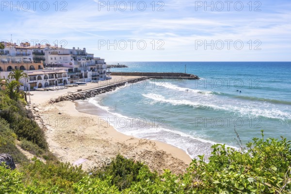 Beautiful view of the mediterranean sea near comarruga, a popular tourist destination on the costa daurada in catalonia, spain
