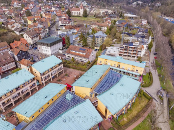 Urban landscape with green areas and colourful roofs in a peaceful spring atmosphere, Bad Liebenzell, Calw district, Germany