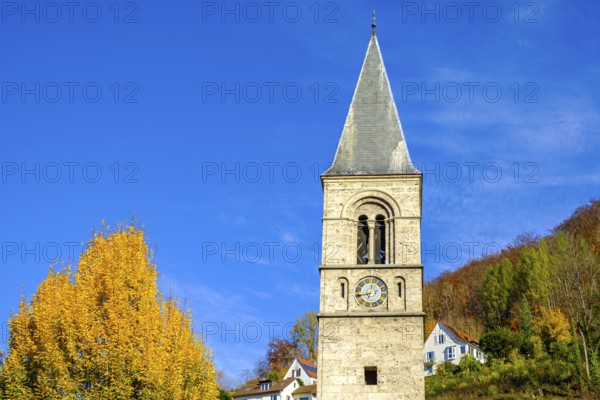 Church tower of St. Joseph's Church, Bad Urach, Swabian Alb, Baden-Württemberg, Germany