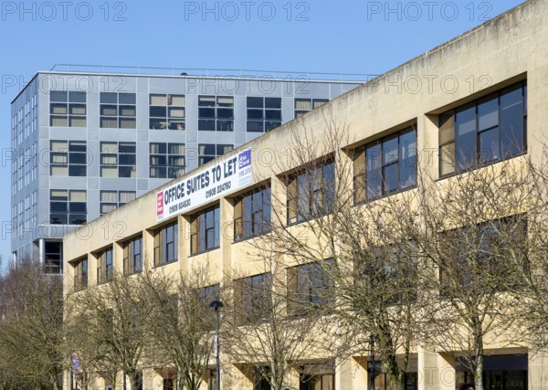 Office block space to let sign, Milton Keynes Central, Buckinghamshire, England, UK