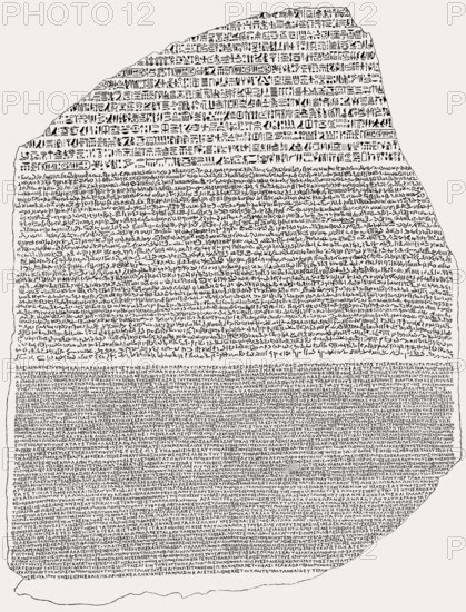 The Rosetta Stone, a stele with hieroglyphic and Demotic and Ancient Greek