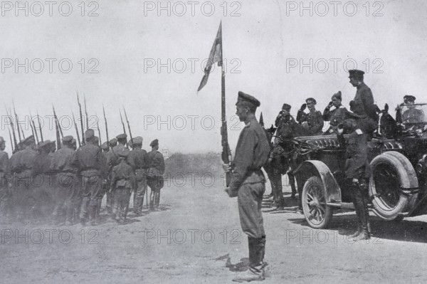 Parade of troops in front the war ministry Kerensky, July 1917, Russia