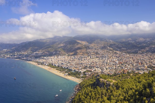 From the castle located on a peninsula, you have a panoramic view of the city of Alanya and the world-famous Cleopatra Beach ., Alanya, Antalya, Turkey
