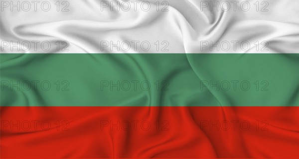 Realistic Bulgaria flag waving. Close up of flag of Bulgaria with cloth texture