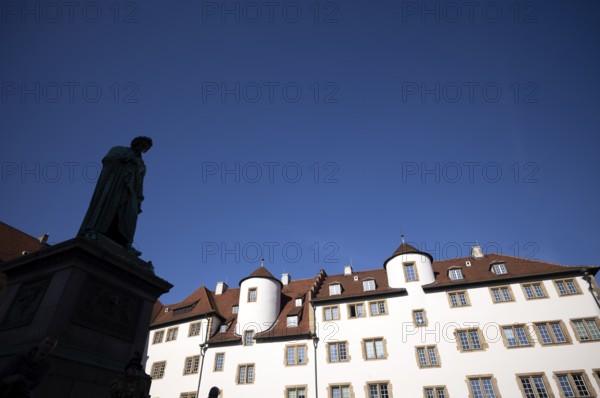 Schiller Monument to Friedrich Schiller, Old Chancellery, Schillerplatz, Old Town, Stuttgart, Baden-Württemberg, Germany