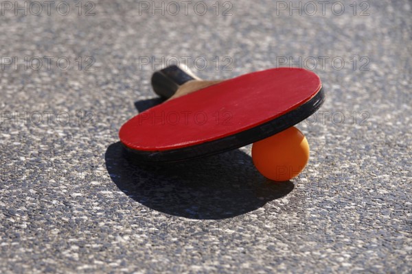 Outdoor table tennis table with ball and bat, Germany