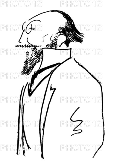 Erik Satie, 1866 – 1925, a French composer and pianist, Caricature by Alfred Frueh, digitally edited
