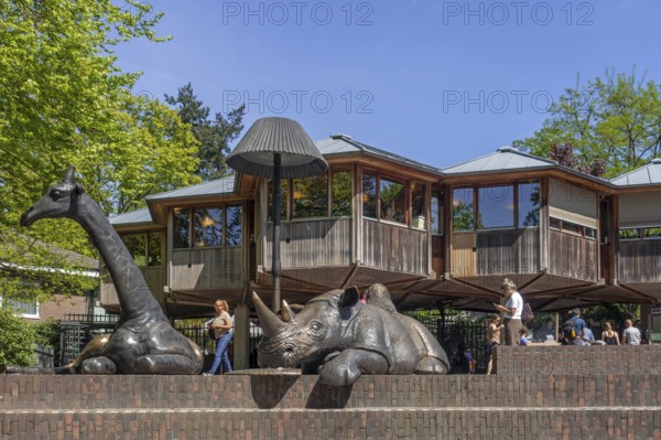 Bronze sculptures of exotic animals at entrance of Burgers Zoo, zoological garden in Arnhem, Gelderland, Netherlands