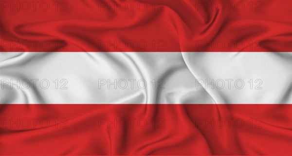 Close up of flag of Austria with cloth texture. Realistic Austria flag waving