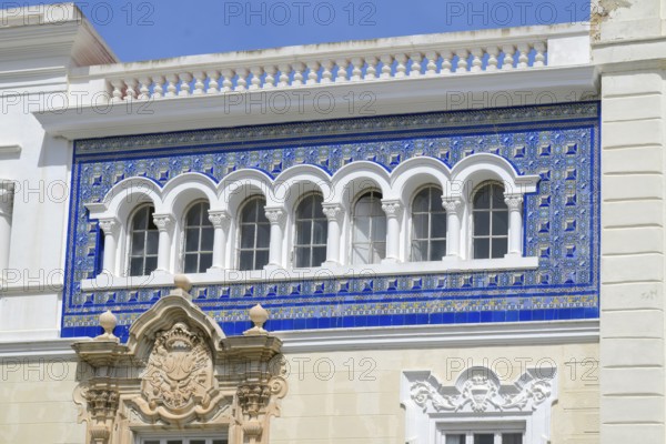 House with blue tiles in the Plaza de San Antonio, Plaza de San Antonio, Cádiz, Spain