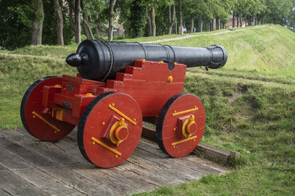 Old cannon at Nyborg medieval castle, in Nyborg, Funen, Fyn, Fyn Island, Denmark, Scandinavia