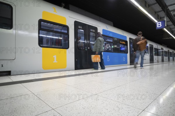 Underground S-Bahn, train, Generation 2025, platform, stop, Schwabstraße station, public transport, passengers, travellers, Stuttgart, Baden-Württemberg, Germany
