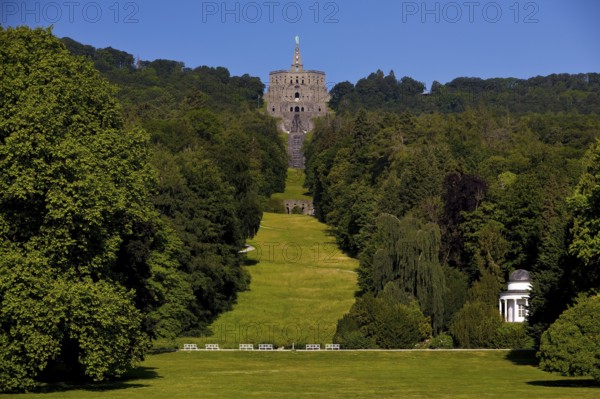 Bergpark Wilhelmshoehe with the Hercules Monument and the Hall of Socrates, UNESCO World Heritage Site, Kassel, Hesse, Germany
