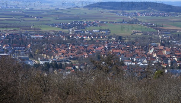 View from the Hohenzollern fortress Wülzburg to the medieval town of Weißenburg, Middle Franconia, Bavaria, Germany