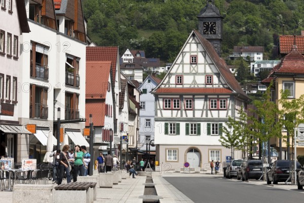 Obere Hauptstrasse with stream and town hall Künzelsau Germany