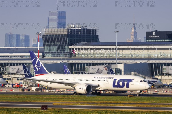 LOT Polish Airlines Boeing 787-9 Dreamliner aircraft with registration SP-LSD at the airport in Warsaw, Poland