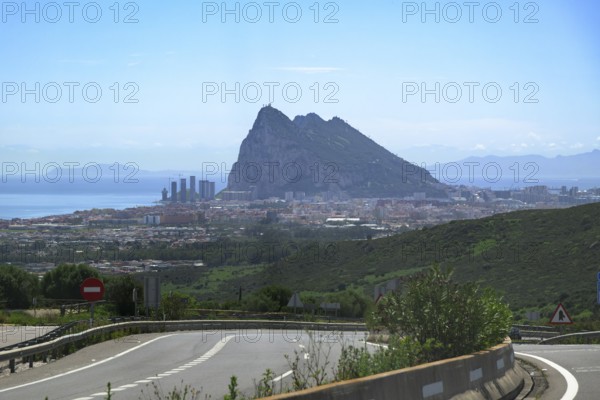 View of the Rock of Gibraltar, A7 motorway, Malaga, Spain