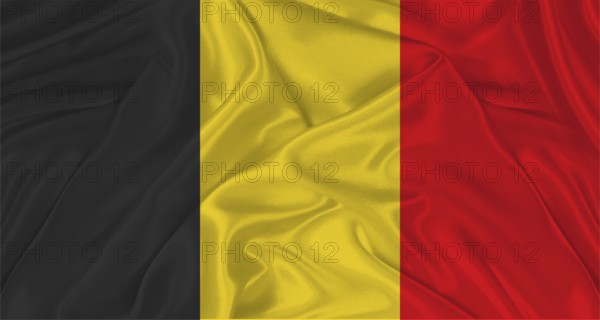 Belgian flag with fabric texture. Realistic flag of Belgium waving