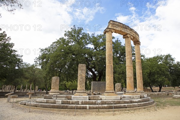 Philippeion, round building, ancient ruins of the archaeological site of Olympia, UNESCO World Heritage Site, Élis, Peloponnese, Greece