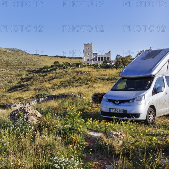 Campervan, Minicamper Nissan NV200 with pop-up roof, Cape Tenaro, Cape Tainaron, Cape Matapan, Mani, Greece