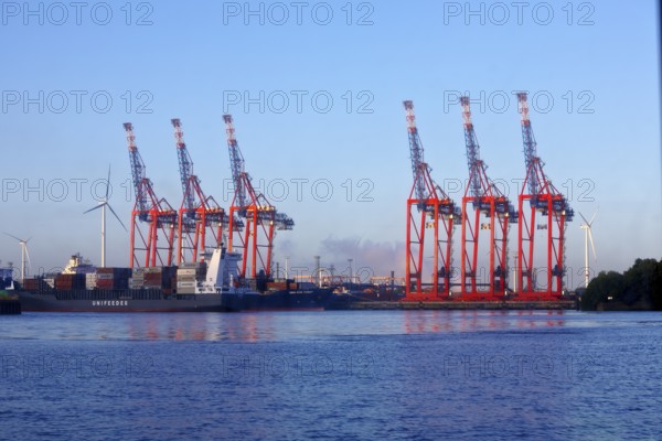 Waltershofer harbour with container terminal, Port of Hamburg, Germany