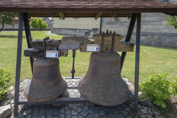 Discarded midday bells from St James' Church, cast in 1947, Schönberg, Middle Franconia, Bavaria, Germany