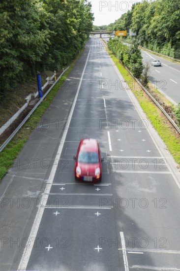 Test track for a fixed speed camera on a 4-lane road in Düsseldorf, Germany