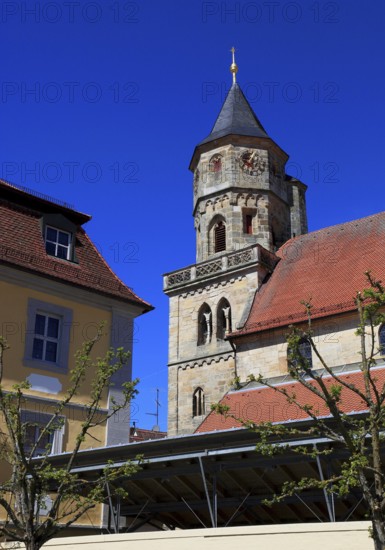 Tower of St Michael's Church, Neunkirchen am Brand Monastery, Augustinian Canons Monastery, Neunkirchen am Brand, Forchheim district, Upper Franconia, Bavaria, Germany