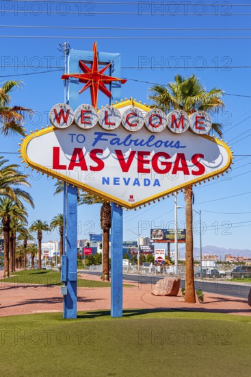 Iconic Welcome to Fabulous Downtown Las Vegas sign on the south end of the Las Vegas Strip in Las Vegas, Nevada, USA