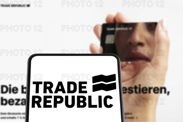 Trade Republic Bank and Neobroker from Germany logo on a mobile phone and website in Stuttgart, Germany
