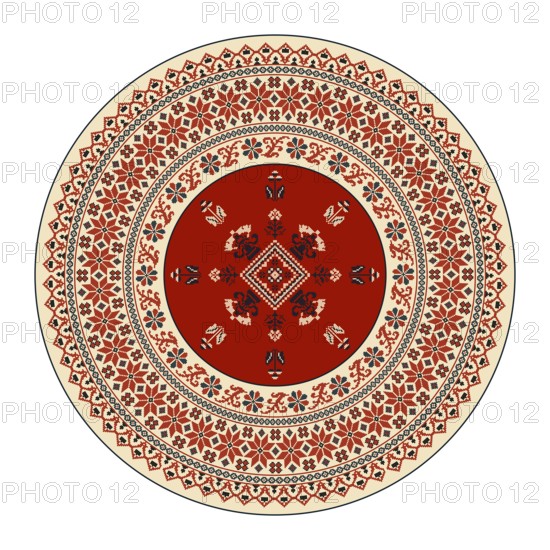 Traditional Polish embroidery round symbol, vector template. Isolated objects over white background