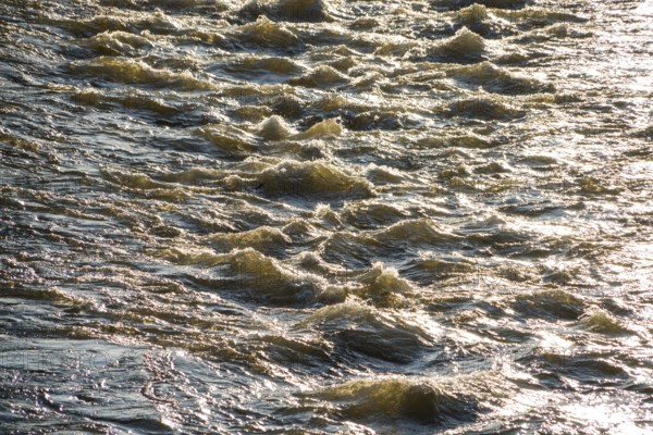 Diemel river, strong water flow in spring, Helmarshausen, Bad Karlshafen, Hesse, Germany