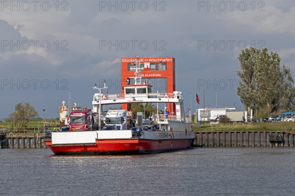 Wischhaven-Glückstadt-Fähre is located at the ferry terminal, Glückstadt, Elbe, Schleswig-Holstein, Germany