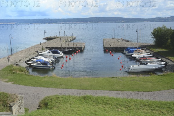 Small harbor with pleasure boats on the island of Visingsö, lake Vättern, Jönköping municipality, Småland, Sweden, Scandinavia