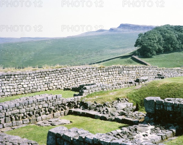 Visit of the Archaeological Society to Hadrian's Wall, Northumberland, England, United Kingdom View to the east from the tower of the Roman fort Housesteads 36b 1969