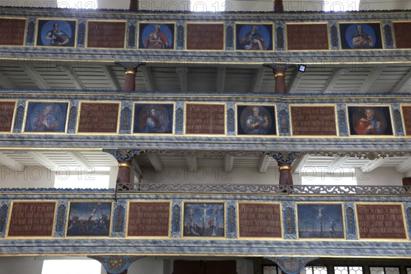 Interior, gallery, Cathedral of the Rhön, Protestant church, Helmershausen, Rhönblick parish, Schmalkalden-Meiningen district, Thuringia, Germany