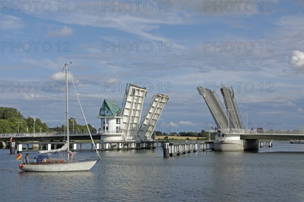 Folded up, bascule bridge, Kappeln, Schlei, Schleswig-Holstein, Germany