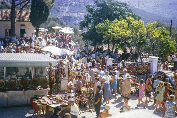 Crowds of people at busy street market, Stari Bar, Montenegro, former Yugoslavia, Europe 1970