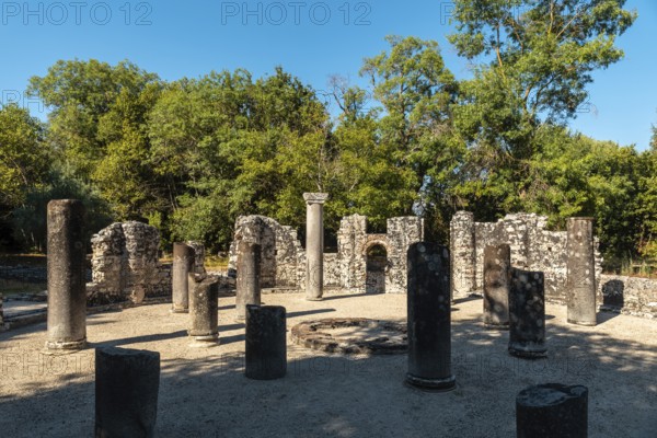 Remains of the baptistery in the archaeological ruins of Butrint or Butrinto National Park in Albania