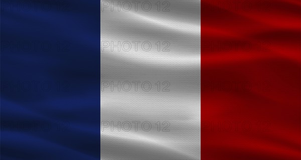 France flag with fabric texture waving. Close up of flag of France with cloth texture