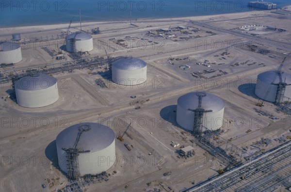 Oil industry in the Ras Tanura area, Saudi Arabia, offshore pier under construction 1979