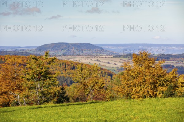 View from Hirtstein to Pöhlberg in autumn, Marienberg, Erzgebirge, Saxony, Germany