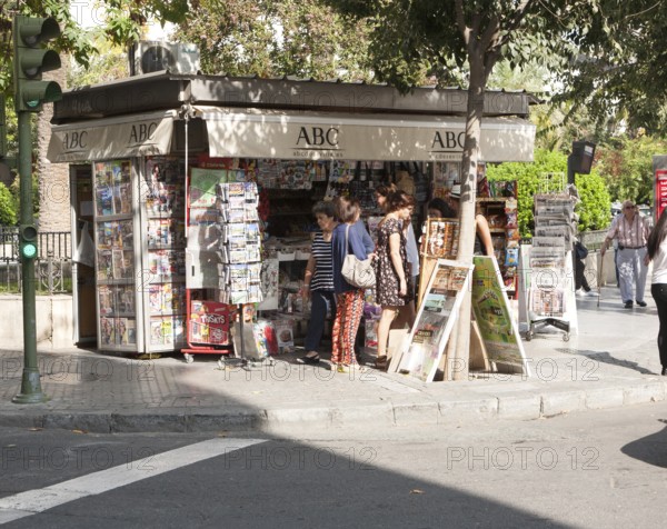 Typical street corner newsagent booth, Seville, Spain